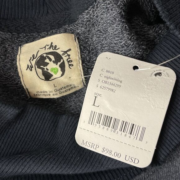 Free People Large Rae Pullover Sweatshirt Mock Neck Stretch Dolman Sleeves Blue - Picture 8 of 9